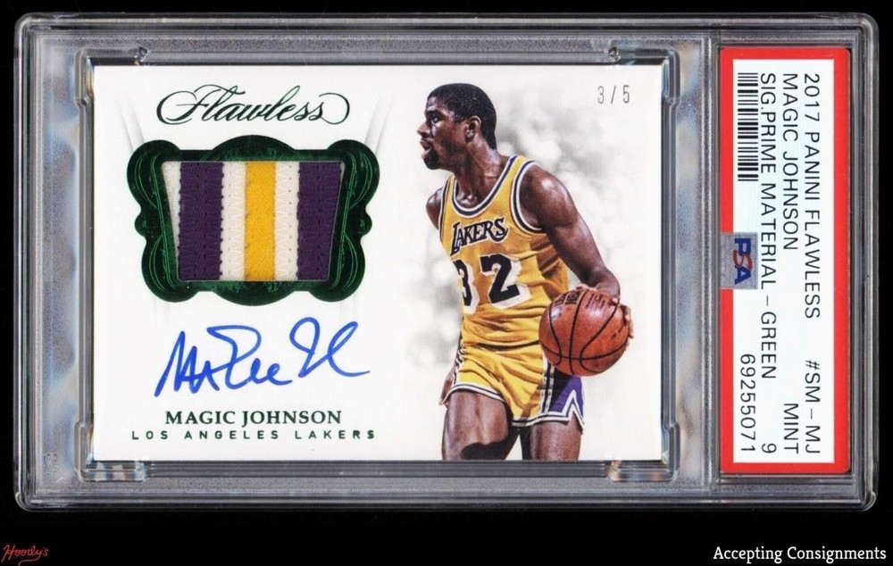2017-18 Flawless Prime Green Magic Johnson GAME-USED PATCH AUTO 3/5 PSA 9 POP 2