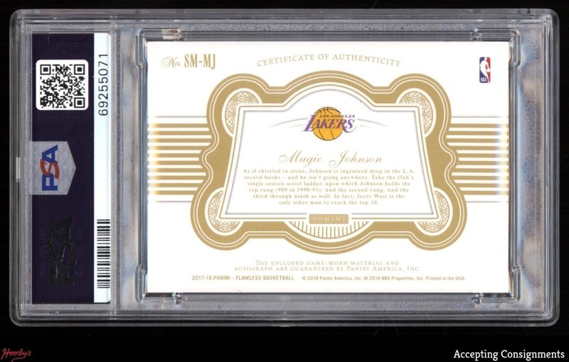 2017-18 Flawless Prime Green Magic Johnson GAME-USED PATCH AUTO 3/5 PSA 9 POP 2 view 2