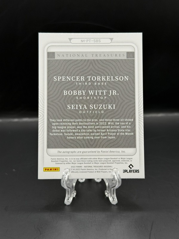 2022 National Treasures Prime Trios Auto /25 Gold Torkelson Suzuki Bobby Witt Jr view 2