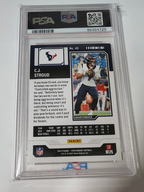 2023 Contenders CJ Stroud Retail RC #40 Rookie PSA 9 Houston Texans view 2