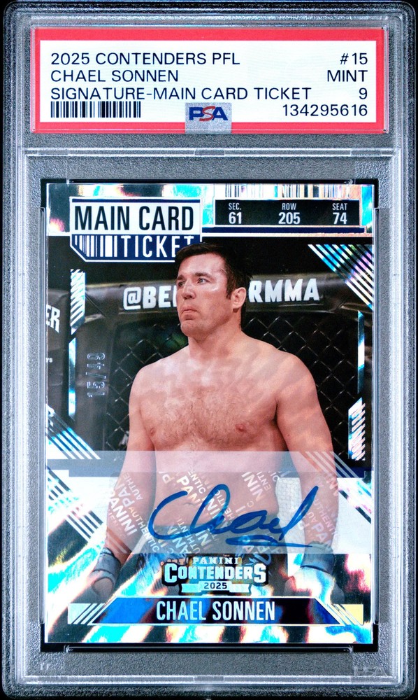 2025 Panini Contenders PFL Chael Sonnen #15 Main Card Ticket 15/49 PSA 9 auto