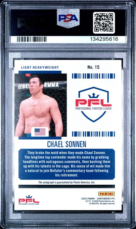 2025 Panini Contenders PFL Chael Sonnen #15 Main Card Ticket 15/49 PSA 9 auto view 2