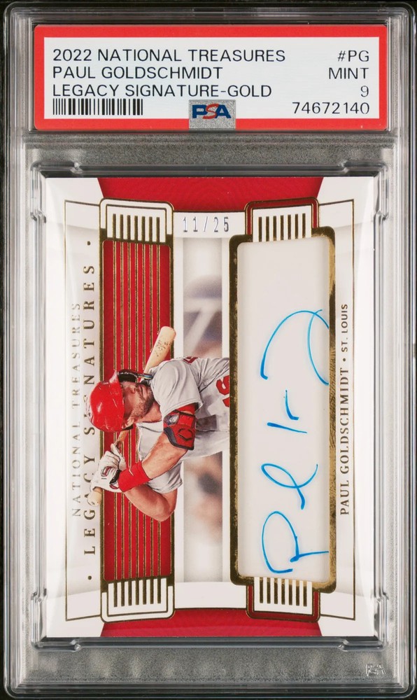 2022 Panini National Treasures Legacy Paul Goldschmidt #PG Gold /25 PSA 9 Auto