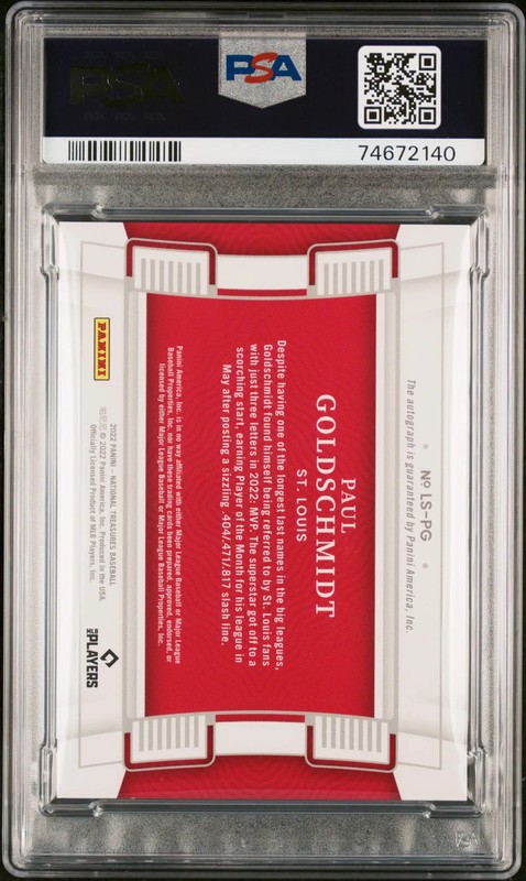 2022 Panini National Treasures Legacy Paul Goldschmidt #PG Gold /25 PSA 9 Auto view 2