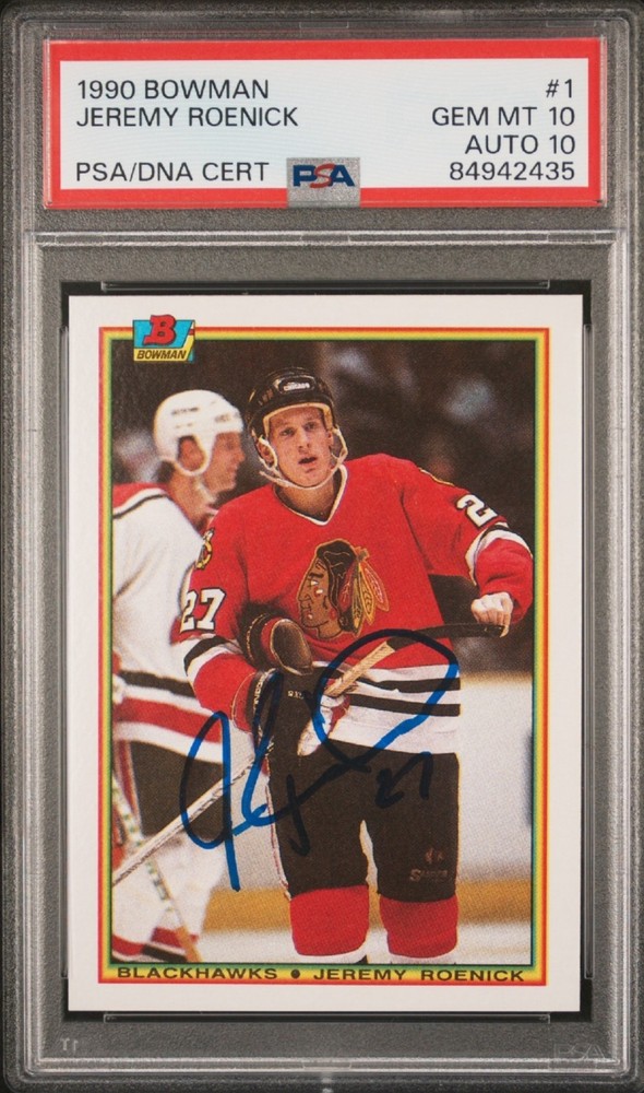 1990 Bowman Hockey #1 Jeremy Roenick Rookie RC Dual PSA 10 Auto 10 Pop 10