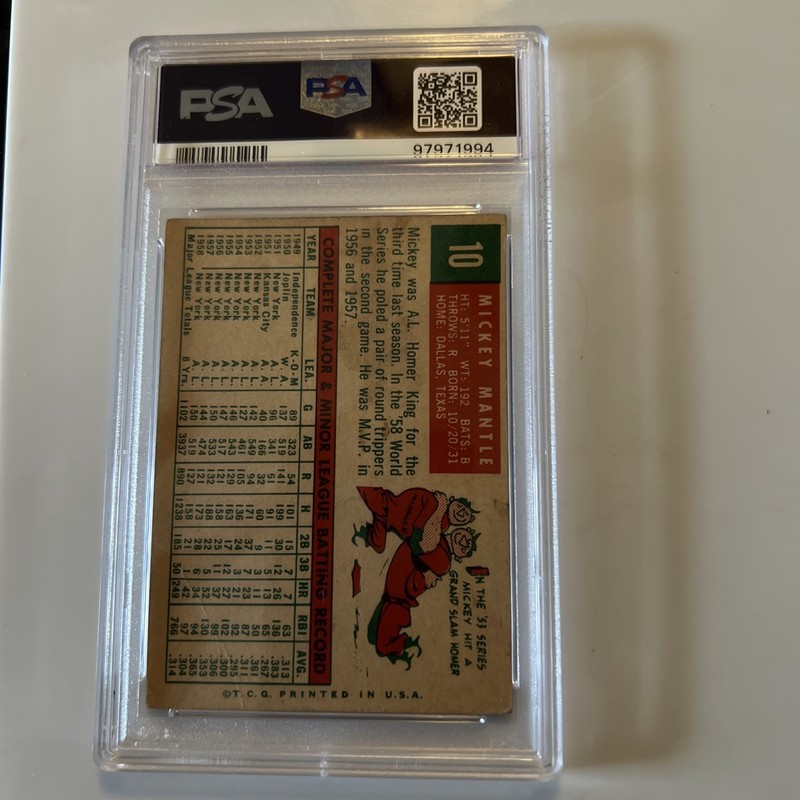 Mickey Mantle 1959 Topps #10 PSA 1.5 FR HOF New York Yankees Baseball Card view 2