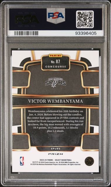 2023 Select #87 Victor Wembanyama Orange Flash RC PSA 10 GEM Spurs Rookie view 2