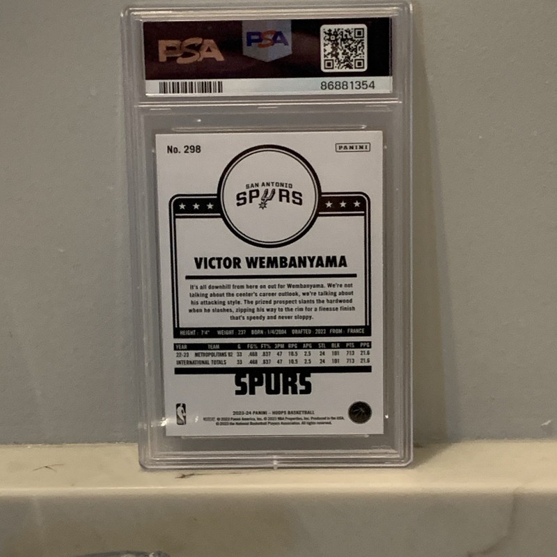 PSA 10 GEM Mint 2023-24 Panini NBA Hoops Winter #298 Victor Wembanyama RC view 2