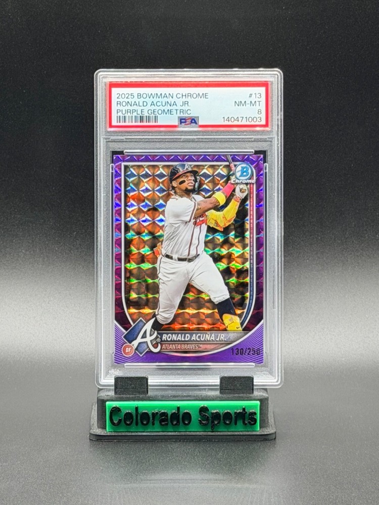 RONALD ACUNA JR. 2025 Bowman Chrome #13 Purple Geometric Refractor 130/250 PSA 8