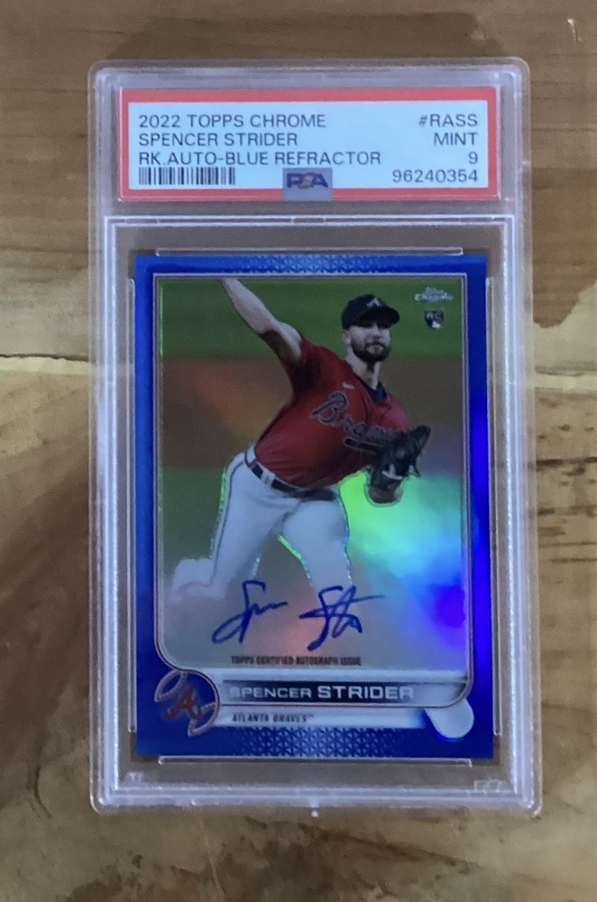 2022 Topps Chrome Spencer Strider True Blue Refractor Auto 101 /150 PSA 9 RC