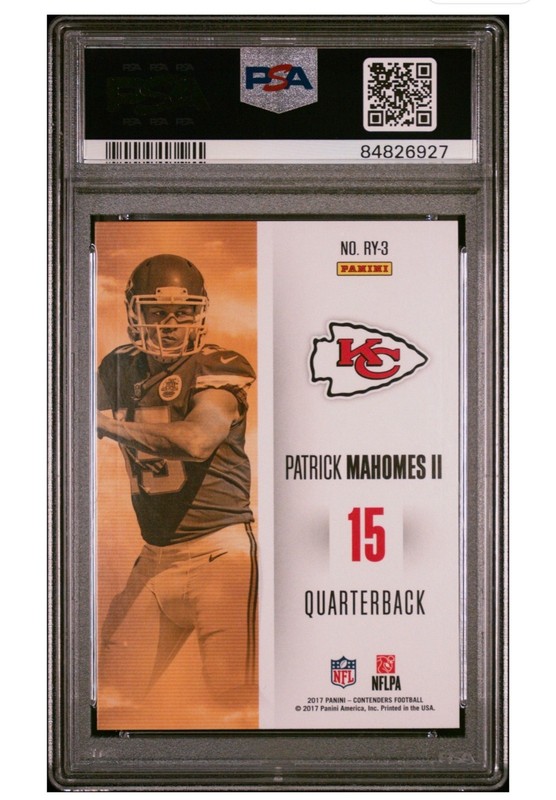 2017 PANINI CONTENDERS PATRICK MAHOMES R.O.Y. CONTENDERS #RY-3 PSA 9 view 2