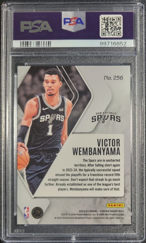 2023-24 Panini Phoenix - Victor Wembanyama #256 Teal Lazer Phoenix (RC) PSA 10 view 2