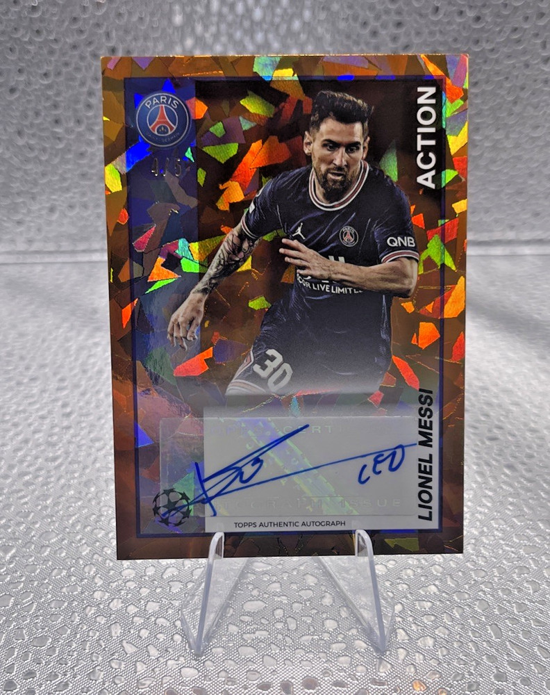 Lionel Messi 2021 Topps Merlin Orange Crystal Sapphire Auto 4/5