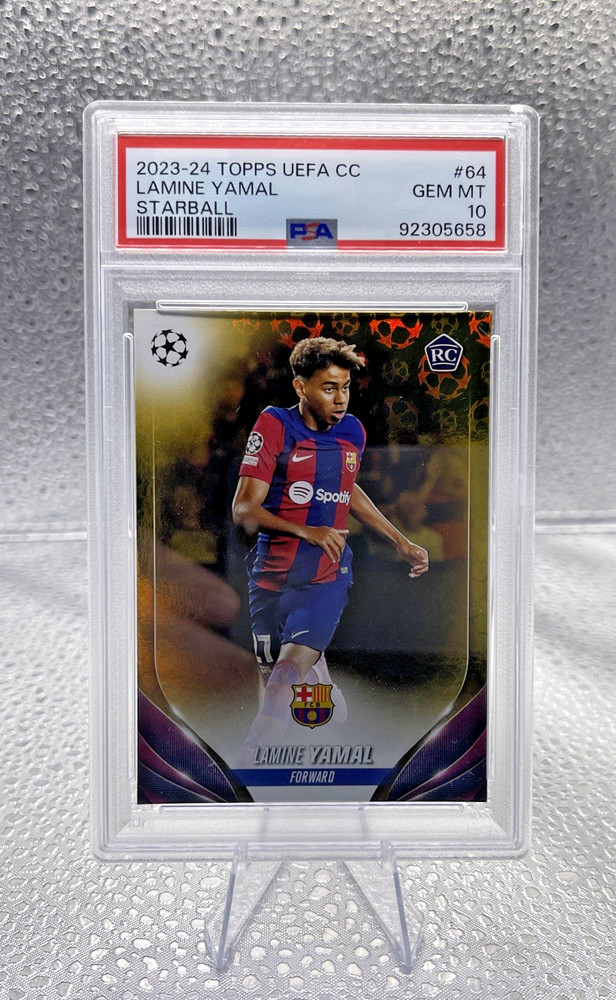 2023-24 Topps UEFA Lamine Yamal #64 RC Rookie Gold Starball Refractor PSA 10