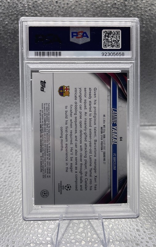 2023-24 Topps UEFA Lamine Yamal #64 RC Rookie Gold Starball Refractor PSA 10 view 2