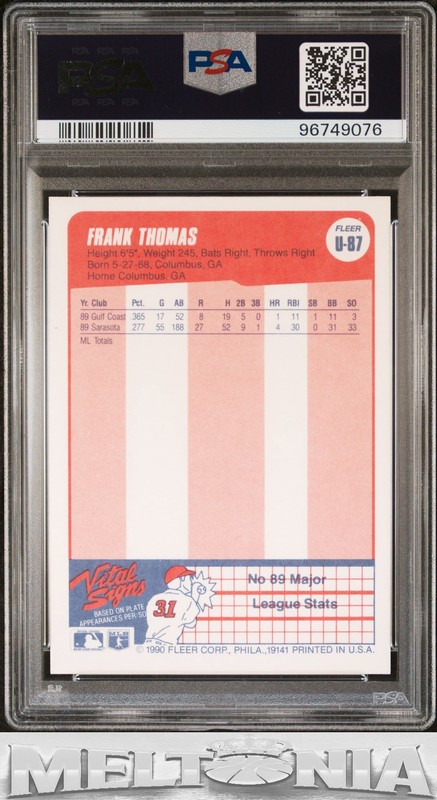 Frank Thomas 1990 Fleer Update #U-87 PSA 10 RC view 2