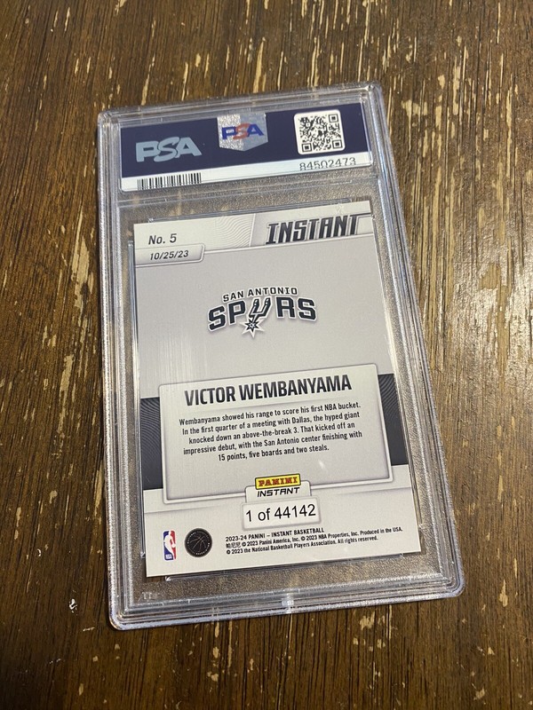 2023 PANINI INSTANT VICTOR WEMBANYAMA #5 ROOKIE Card RC SPURS 1/44142 PSA 9 view 2