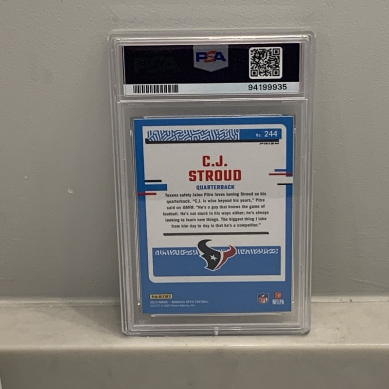 2023 C.J. Stroud Panini Donruss Optic Purple Shock #244 PSA 10 view 2