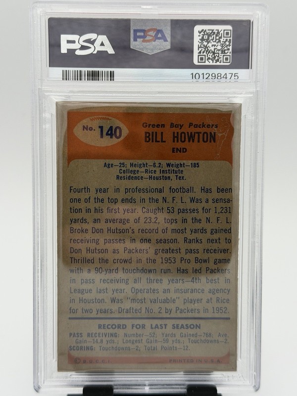 VINTAGE 1955 BOWMAN BILL HOWTON #140 PSA EX 5 FOOTBALL CARD view 2