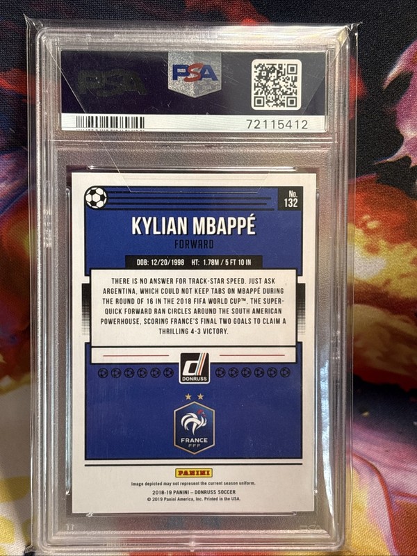 2018-19 Panini Donruss Kylian Mbappe PSA 10 GEM MINT Red Press Proof Card #132 view 2