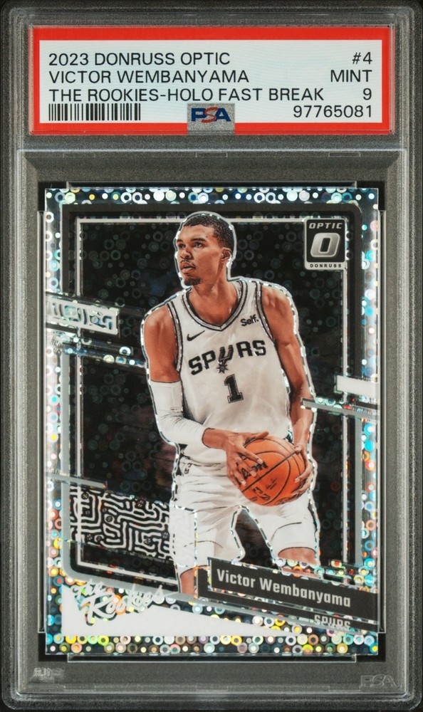 VICTOR WEMBANYAMA 2023 PANINI DONRUSS OPTIC THE ROOKIES HOLO FAST BREAK PSA 9!