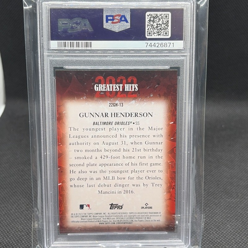 2023 Topps Gunnar Henderson 2022 Greatest Hits Blue PSA 9 view 2