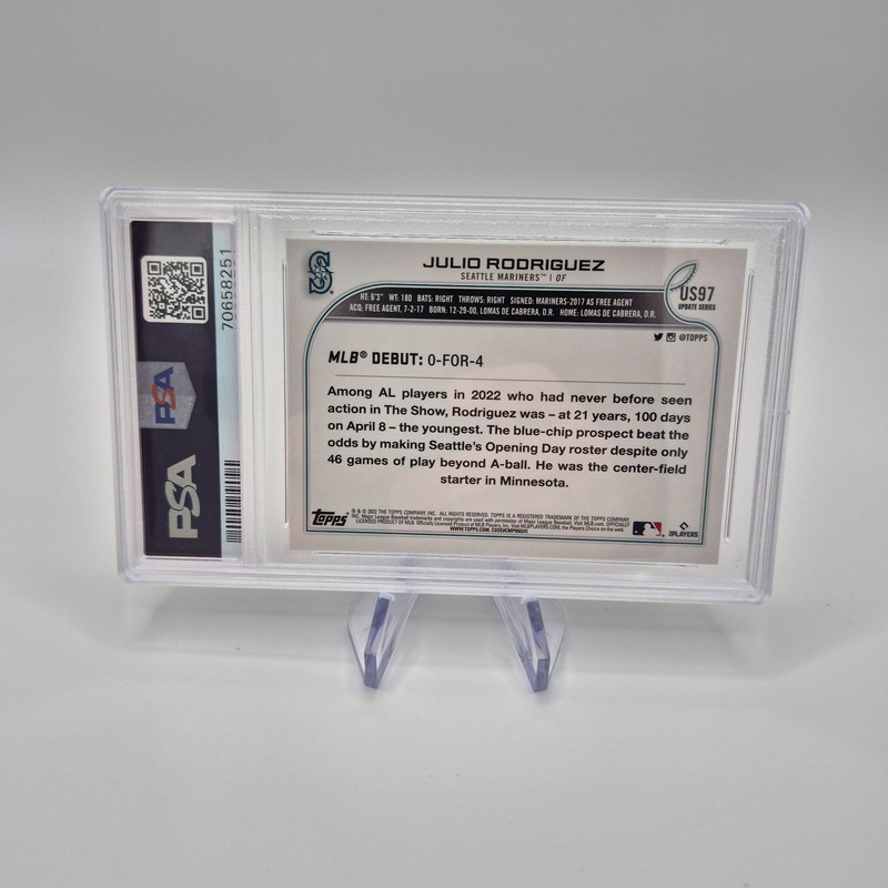 2022 Topps Update Julio Rodriguez Rookie Debut RC #US97 PSA 9 Mint Mariners view 2