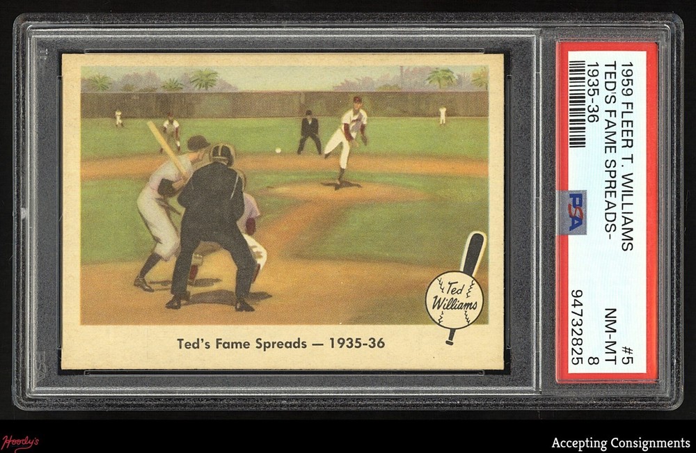 1959 Fleer Ted Williams #5 Ted's Fame Spreads RED SOX HOF PSA 8 NM/MT