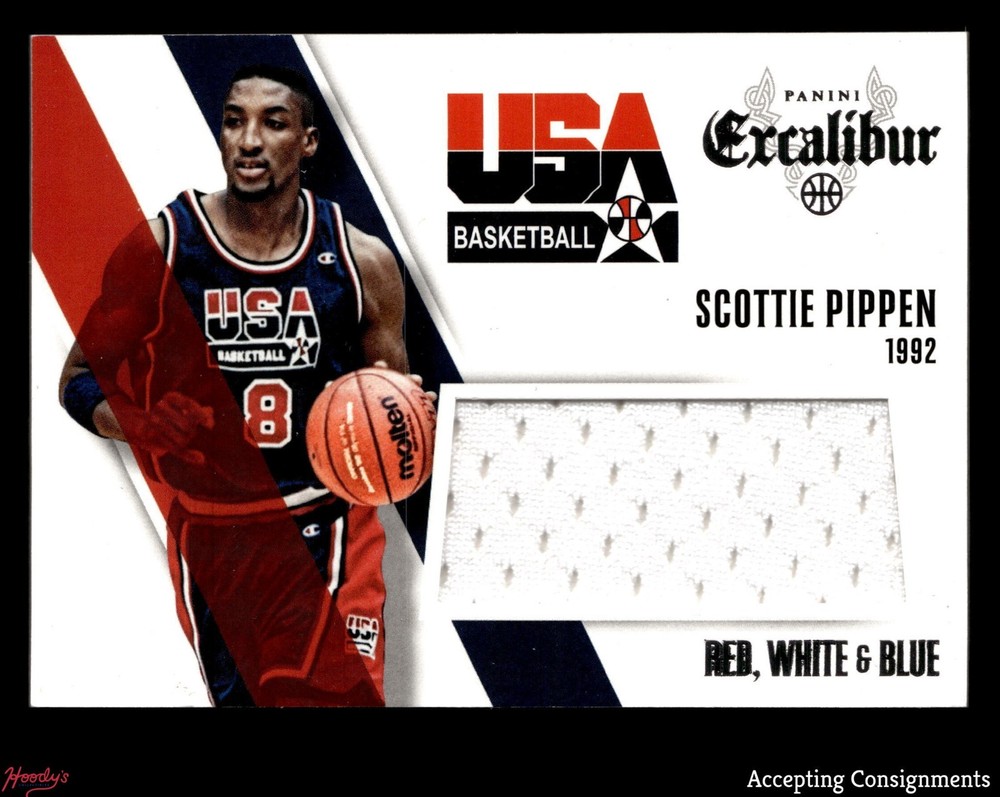 2014-15 Panini Excalibur Red White and Blue Scottie Pippen GAME USED JERSEY USA