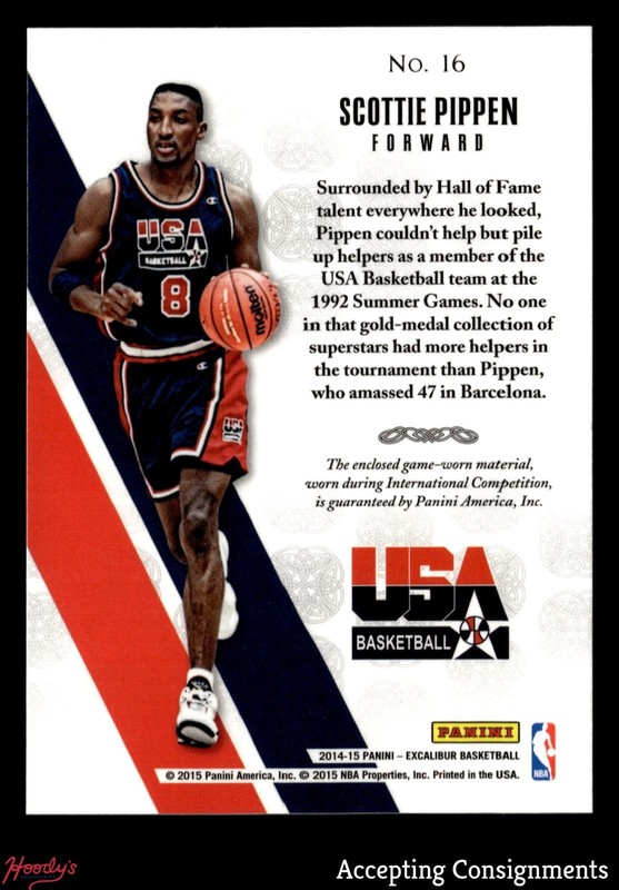 2014-15 Panini Excalibur Red White and Blue Scottie Pippen GAME USED JERSEY USA view 2