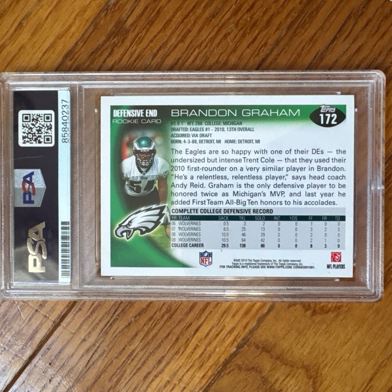 Brandon Graham signed auto 2010 Topps Football Eagles PSA 10 Auto 01 view 2