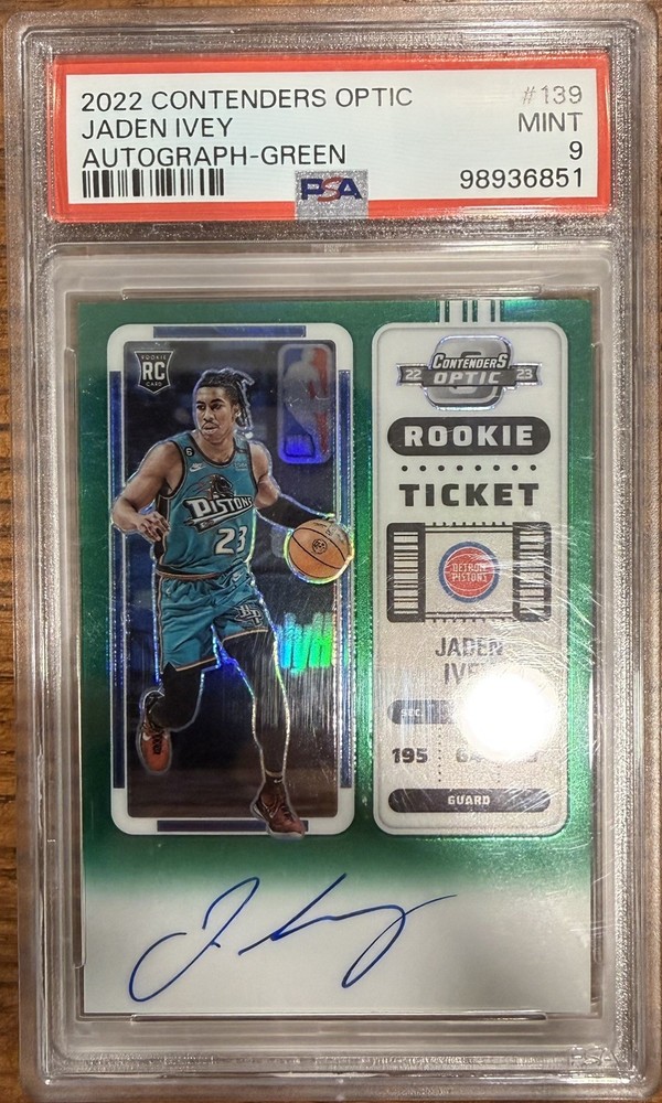 2022-23 Panini Contenders Optic Rookie Ticket Jaden Ivey Green auto /75 PSA 9