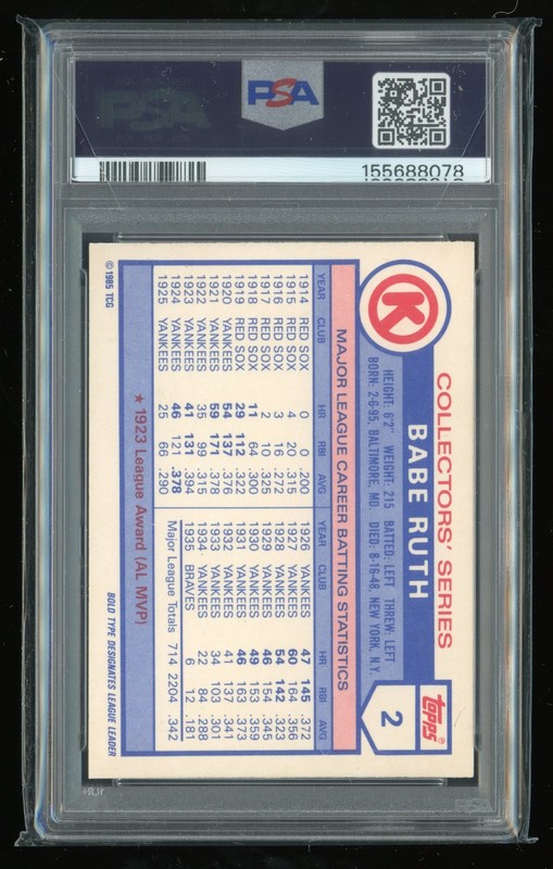 1985 Circle K #2 Babe Ruth **PSA 9** MINT New York Yankees view 2