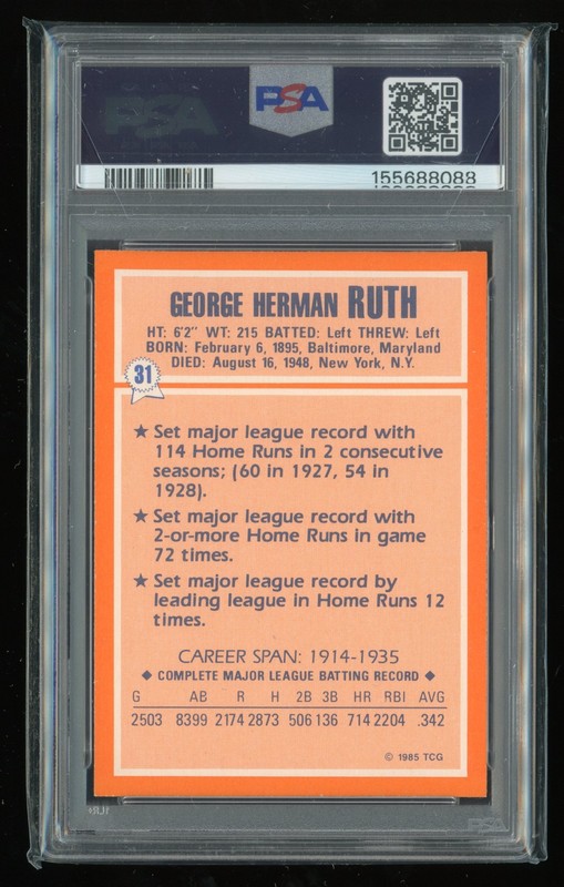 1985 Woolworth #31 Babe Ruth **PSA 9** MINT New York Yankees view 2