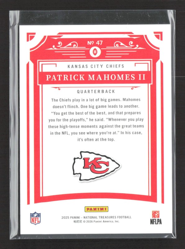 2026 Panini National Treasures Patrick Mahomes II #47 37/99 view 2