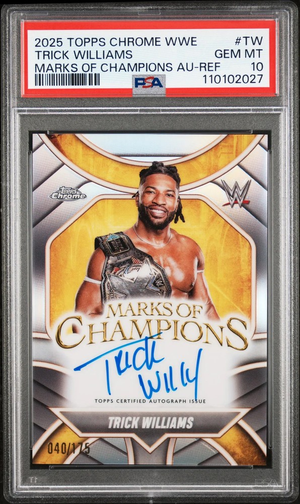 2025 Topps Chrome WWE Marks Champions Trick Williams /175 Refractor PSA 10 Auto