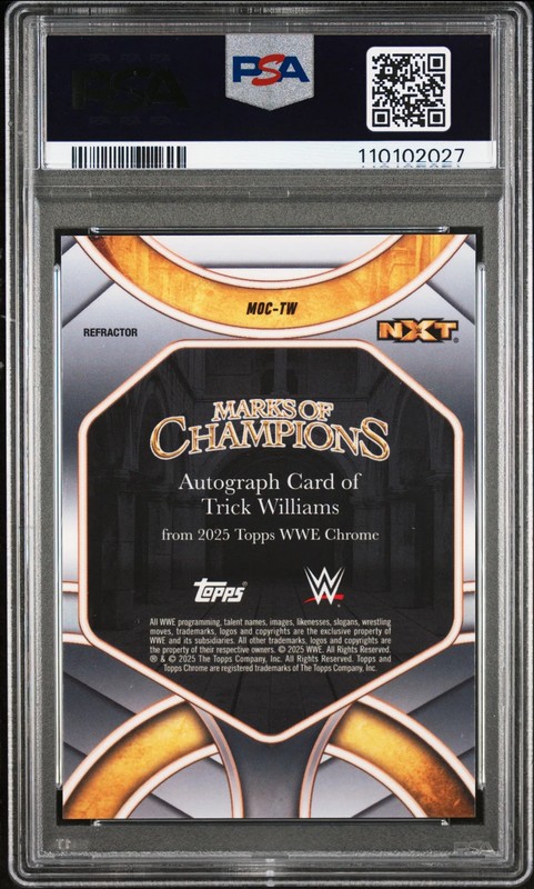 2025 Topps Chrome WWE Marks Champions Trick Williams /175 Refractor PSA 10 Auto view 2