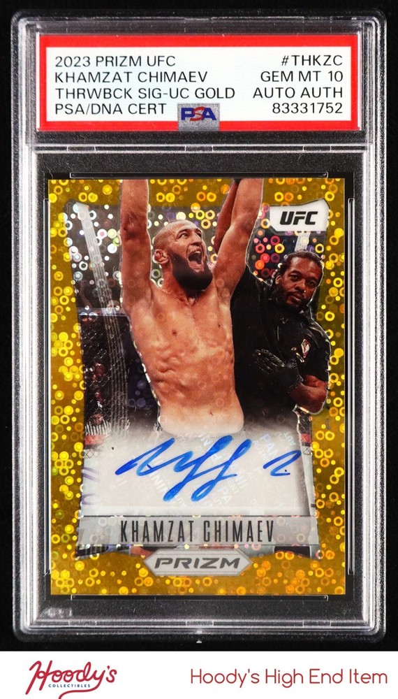 2023 Panini Prizm UFC Throwback Under Card Gold Khamzat Chimaev AUTO 1/10 PSA 10
