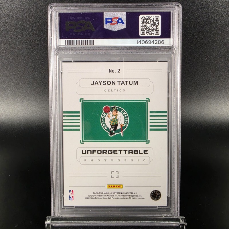 Jayson Tatum 2024-25 Panini Photogenic Unforgettable Diamond 37/75 PSA 10 view 2