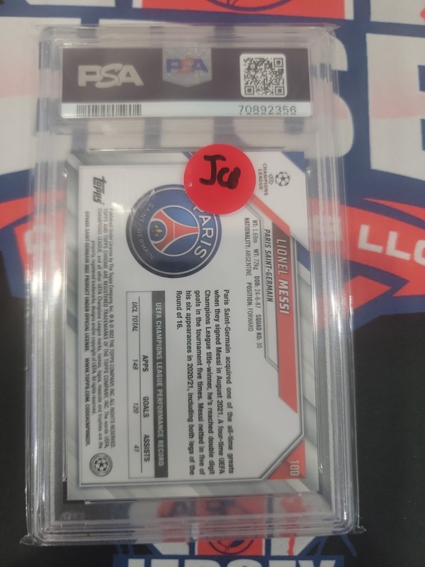 2021-22 Topps Chrome UCL Lionel Messi #100 PSA 10 view 2