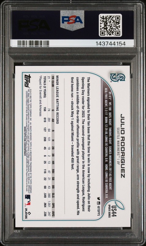 Julio Rodriguez 2022 Topps Update #US44 Rookie Card PSA 10 view 2