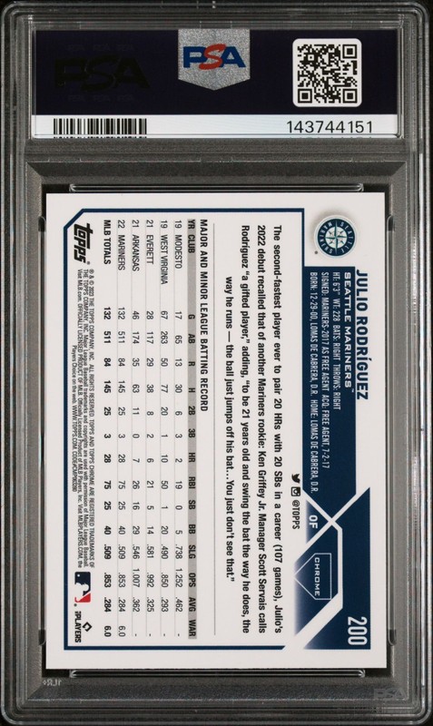 Julio Rodriguez 2023 Topps Chrome Logofractor #200 PSA 10 view 2