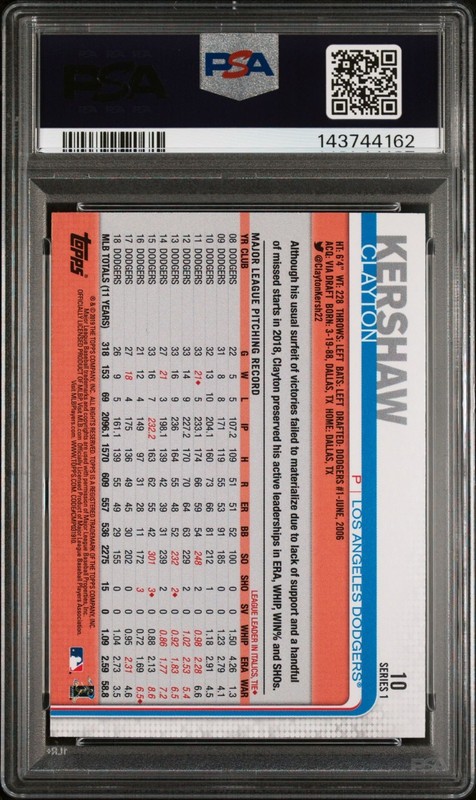 Clayton Kershaw 2019 Topps #10 Rainbow Foil PSA 10 view 2
