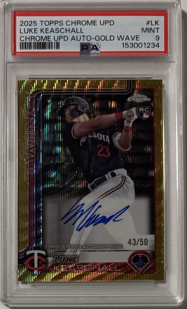 Luke Keaschall 2025 Topps Chrome Auto Gold Wave Refractor /50 PSA 9 Mint #RA-LK