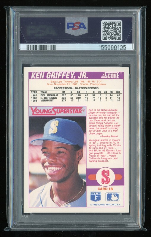1989 Score Young Superstars #18 Ken Griffey Jr. RC *PSA 10* Rookie QTY Available view 2