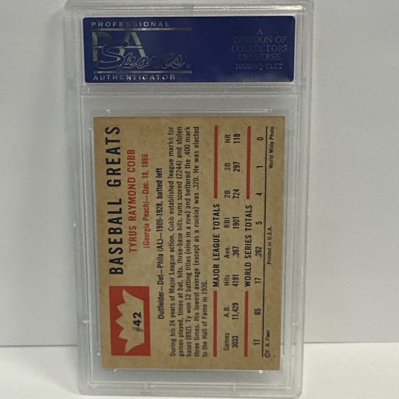 Fleer 1960 Baseball Greats Ty Cobb #42 Detroit Tigers PSA 6 EX-MT view 2