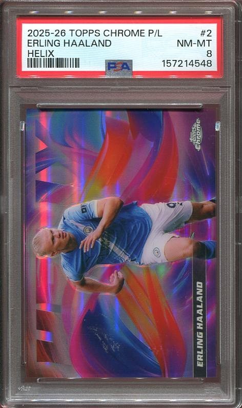 2025-26 Erling Haaland Topps Chrome Premier League HELIX #HX-2 MCFC PSA 8
