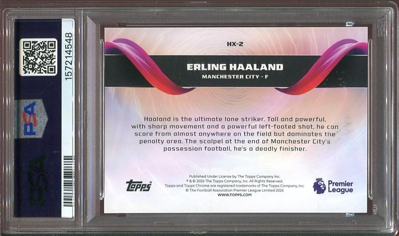 2025-26 Erling Haaland Topps Chrome Premier League HELIX #HX-2 MCFC PSA 8 view 2