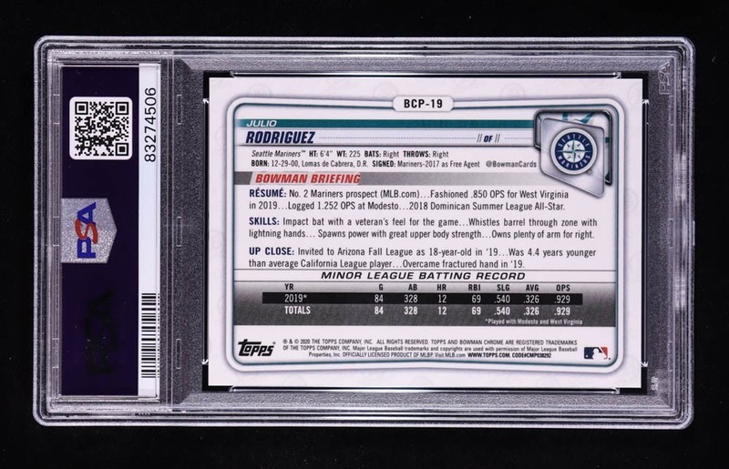 2020 Bowman Chrome Julio Rodriguez Atomic Refractor #BCP-19 PSA 10 Mariners view 2