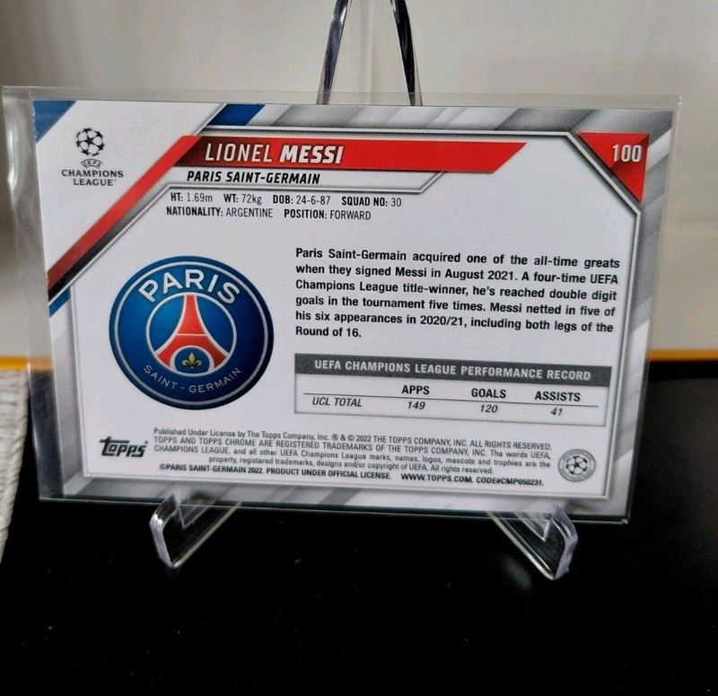 2021-22 Topps Chrome Uefa Champions League Lionel Messi Base #100 PSG view 2